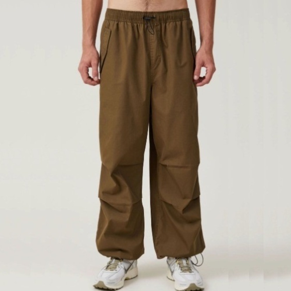 Parachute Pants Men's Medium Elastic Adjustable‎ Cuff Brown Streetwear